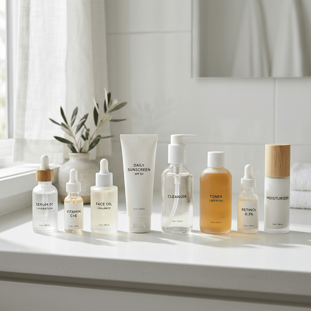 Authorized skincare routine products shelf